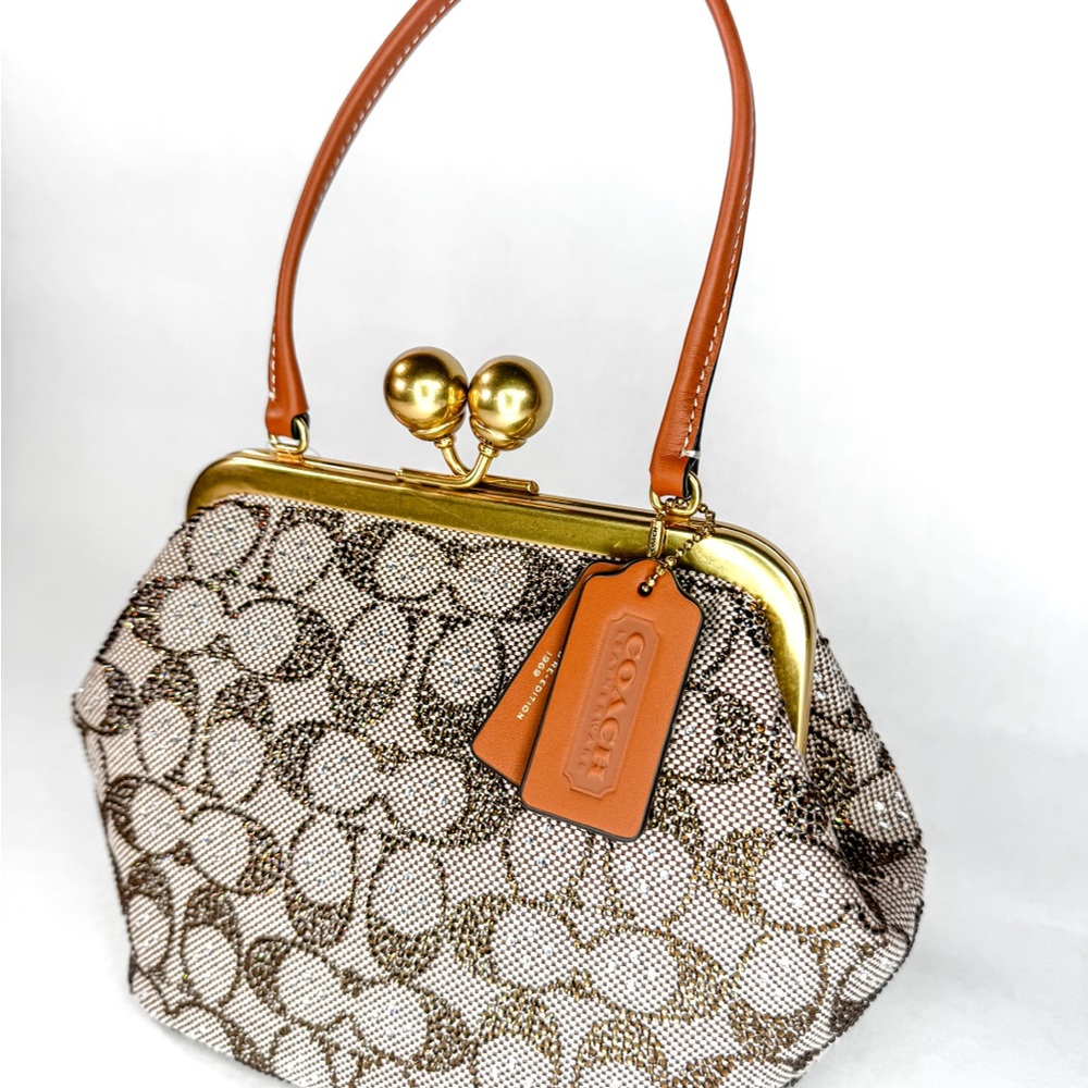 ✨ Coach Crystal Signature Jacquard Kisslock 16 Frame Bag Satchel ✨ - Picture 11 of 11